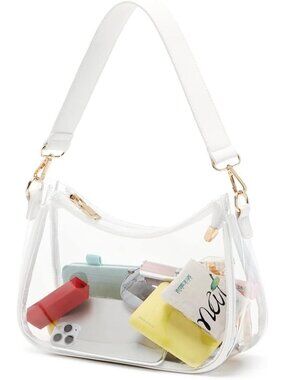 〽️Women Clear White Hobo Mini Clutch Purse Zipper Closure Shoulder Tote Handbag